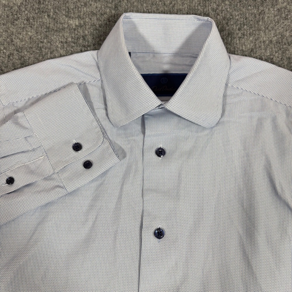David Donahue Performance Trim Fit Dress Shirt Mens 14.5 32/33 Blue Pattern EUC